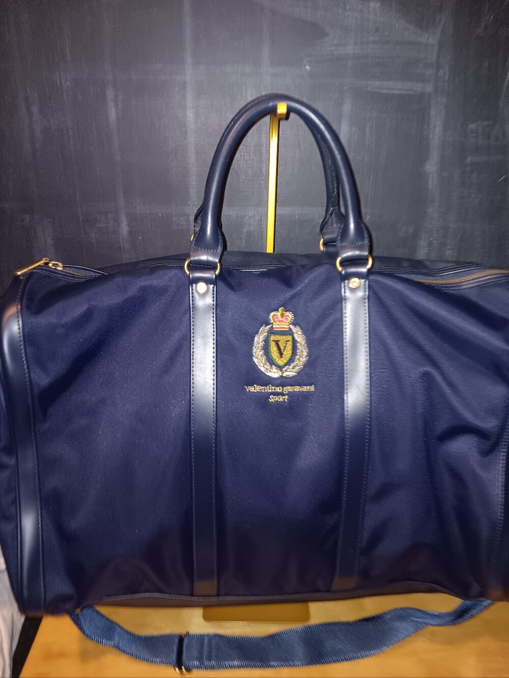 Valentino Garavani Sport Navy and Gold Weekender Bag With Long Strao